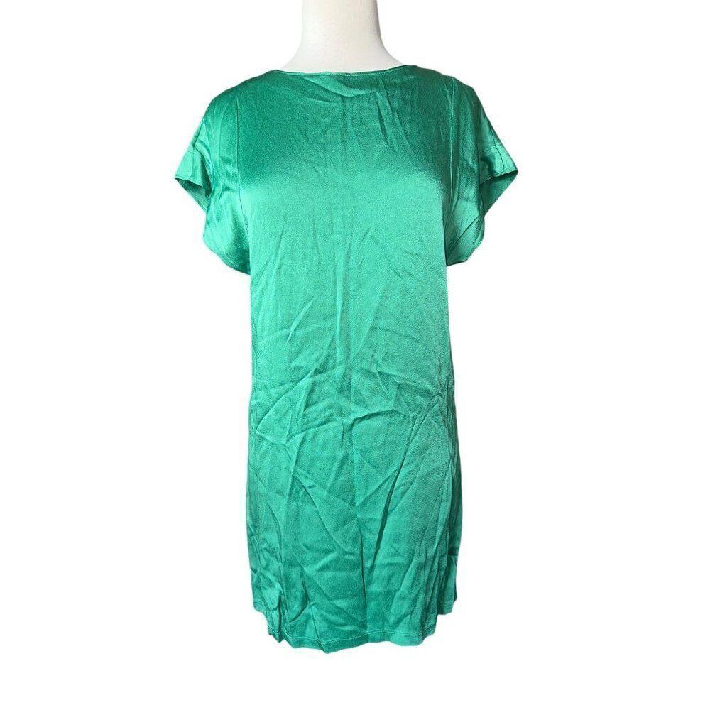 FB11 Theory Dress Green Satin Size 4 Women's Midi Party